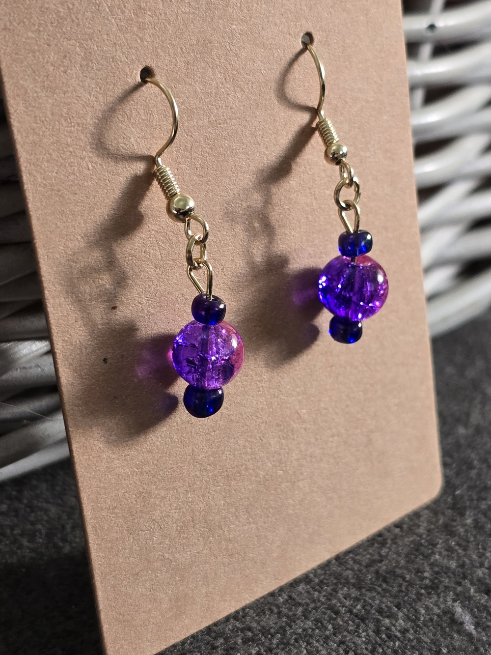 Purple Crackle Beaded Drop Earrings